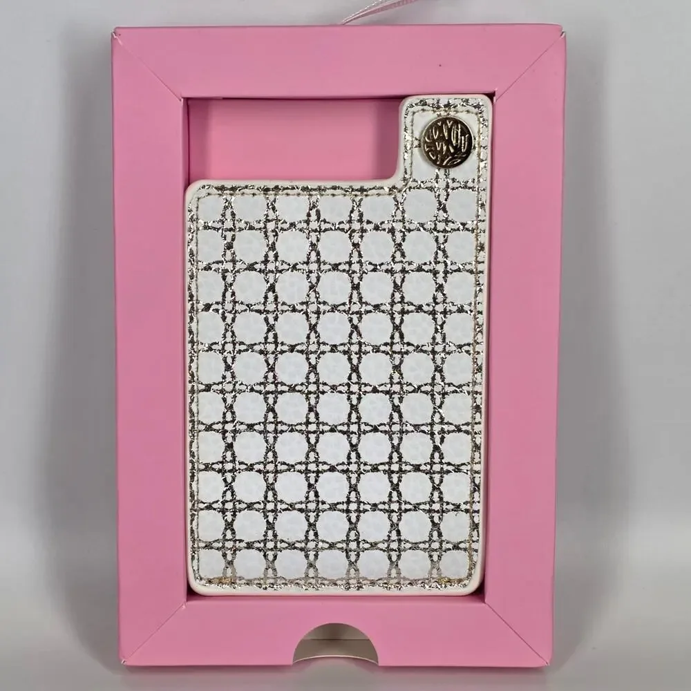 LILLY PULITZER EXPANDABLE PHONE POCKET – BROWN/WHITE GEO – SNAP CLOSURE